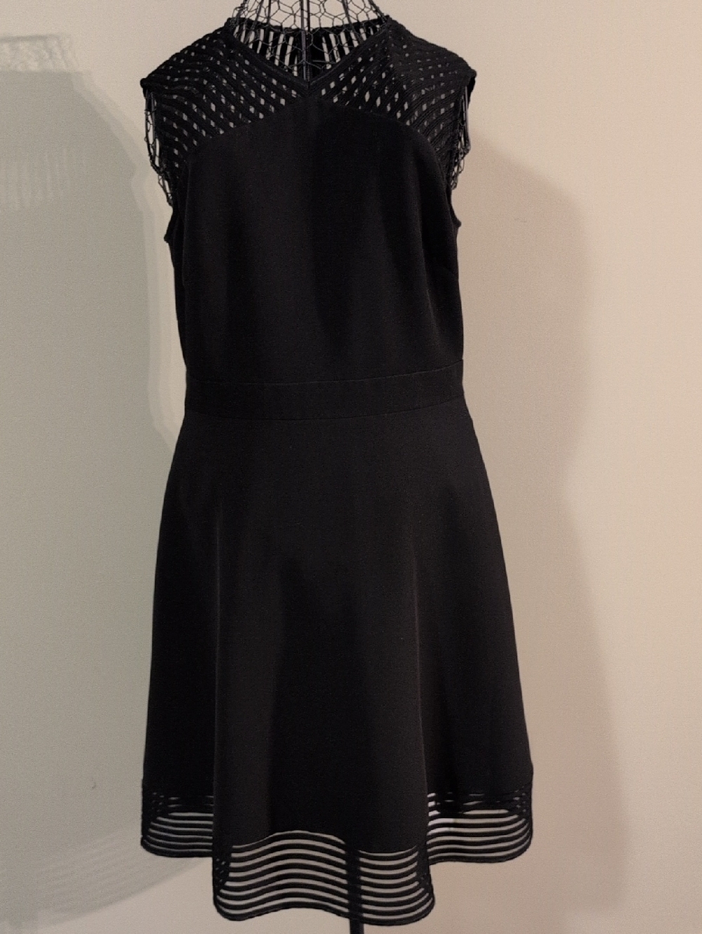 Elegant Black Sleeveless Mini Dress with Sheer Yoke